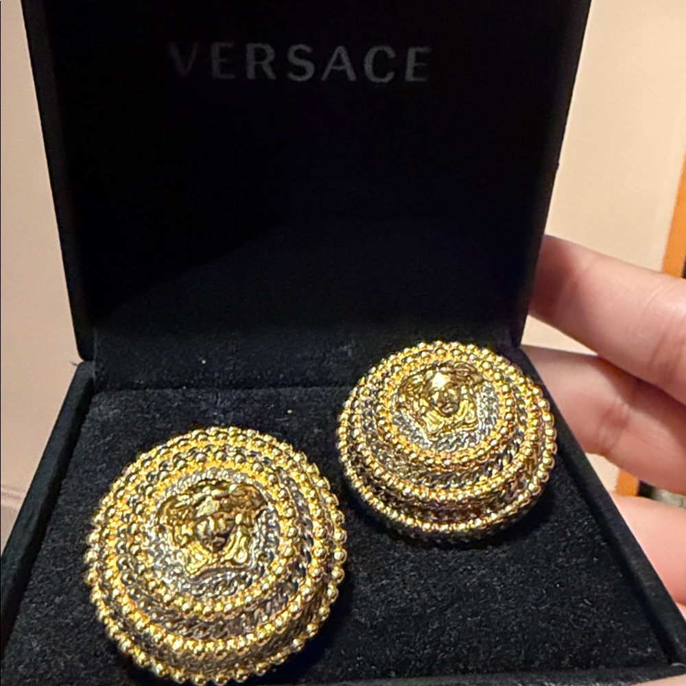 Versace Earrings gold Medusa button earrings silver and gold tone stud earrings - Picture 3 of 17